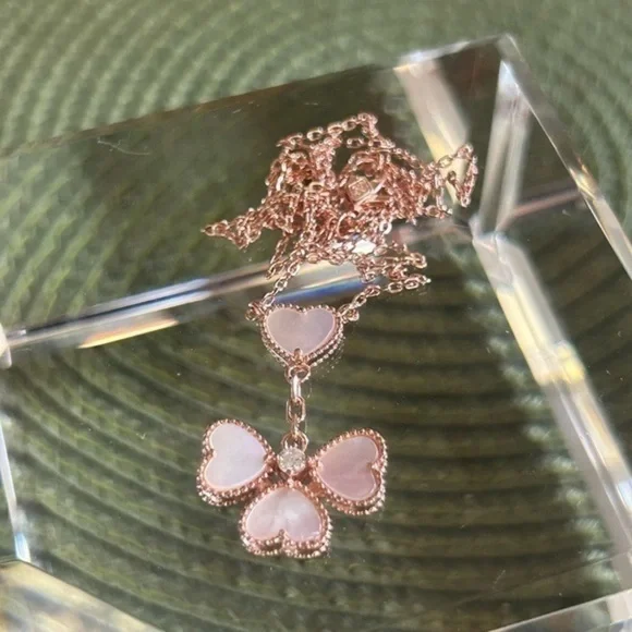 Clover Heart Rose Gold Plated Silver Necklace - Picture 3 of 7